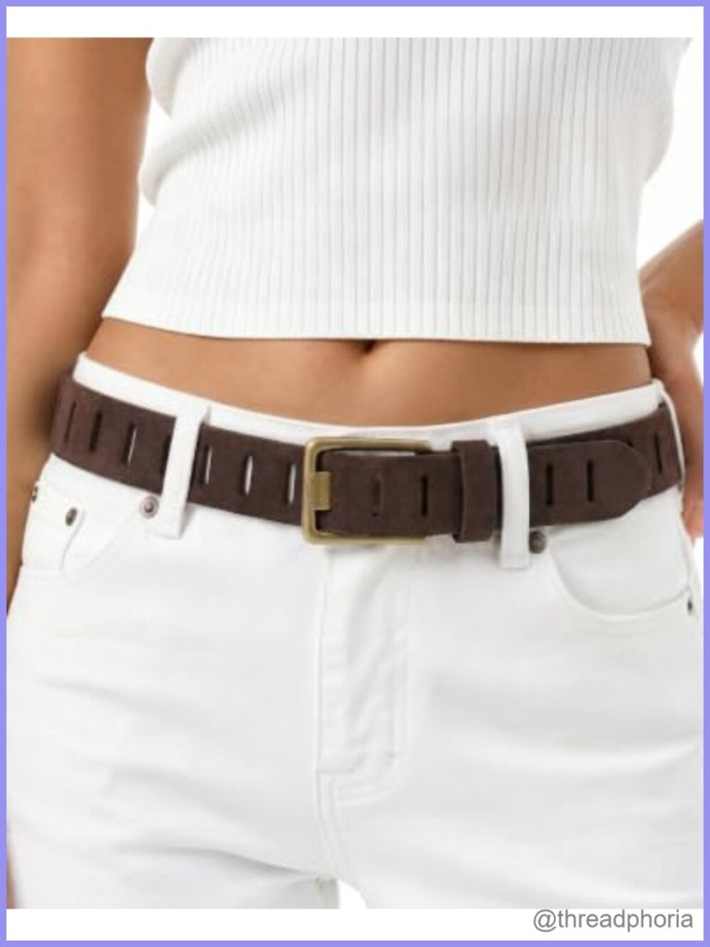 Genuine Leather Western Belt Full-Hole Strap Vintage Gold Buckle 1.5" Wide